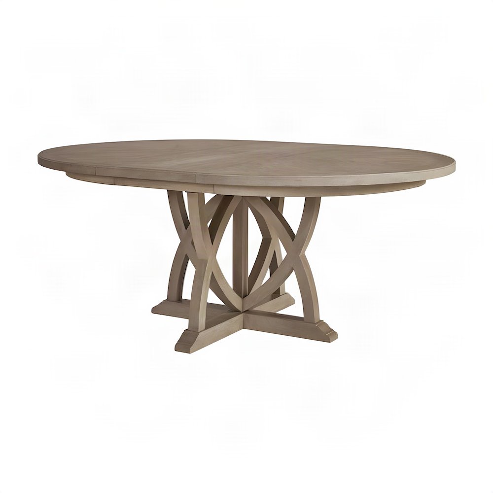 Rubberwood and Mindi Veneer Extendable Round Dining Table with Leaf, Sand