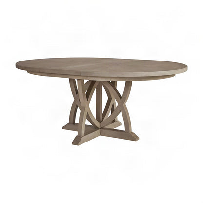 Rubberwood and Mindi Veneer Extendable Round Dining Table with Leaf, Sand