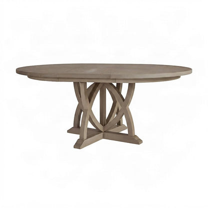 Rubberwood and Mindi Veneer Extendable Round Dining Table with Leaf, Sand