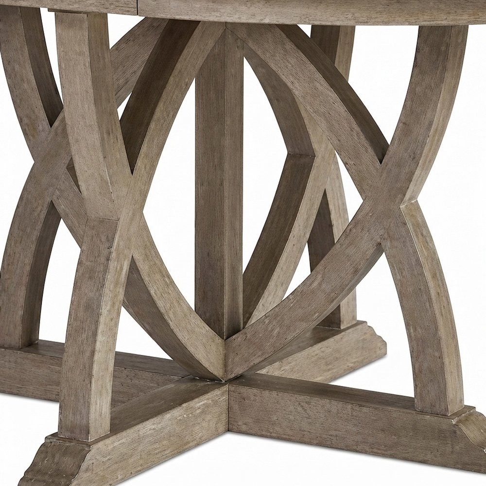 Rubberwood and Mindi Veneer Extendable Round Dining Table with Leaf, Sand