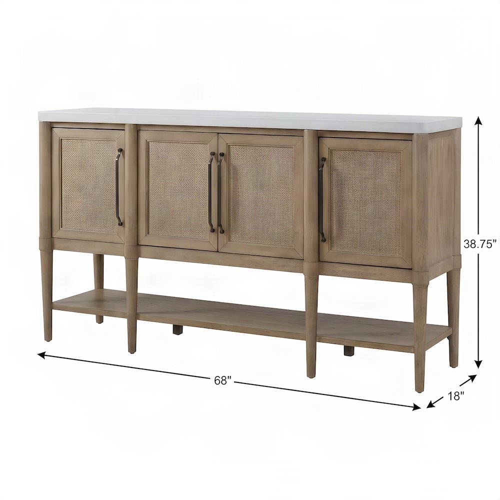 Mindi Veneer Dining Buffet Server with Cane Doors and Cement Top, Sand
