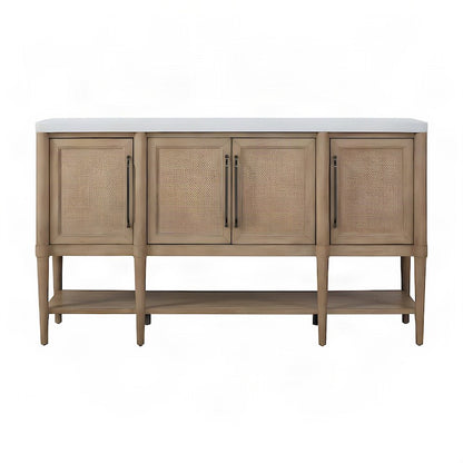 Mindi Veneer Dining Buffet Server with Cane Doors and Cement Top, Sand