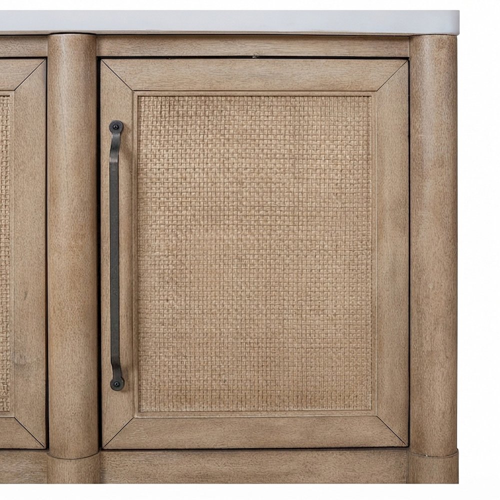 Mindi Veneer Dining Buffet Server with Cane Doors and Cement Top, Sand