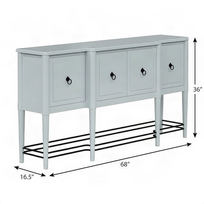 Mindi Veneer Breakfront Sideboard Buffet with Doors and Shelves, Ocean