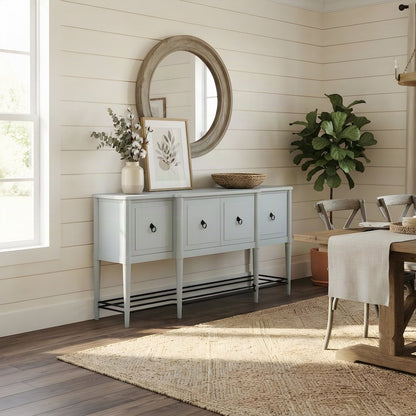 Mindi Veneer Breakfront Sideboard Buffet with Doors and Shelves, Ocean