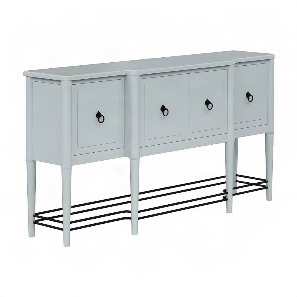 Mindi Veneer Breakfront Sideboard Buffet with Doors and Shelves, Ocean
