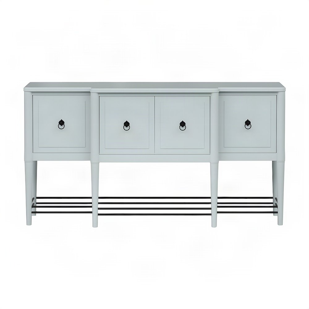 Mindi Veneer Breakfront Sideboard Buffet with Doors and Shelves, Ocean
