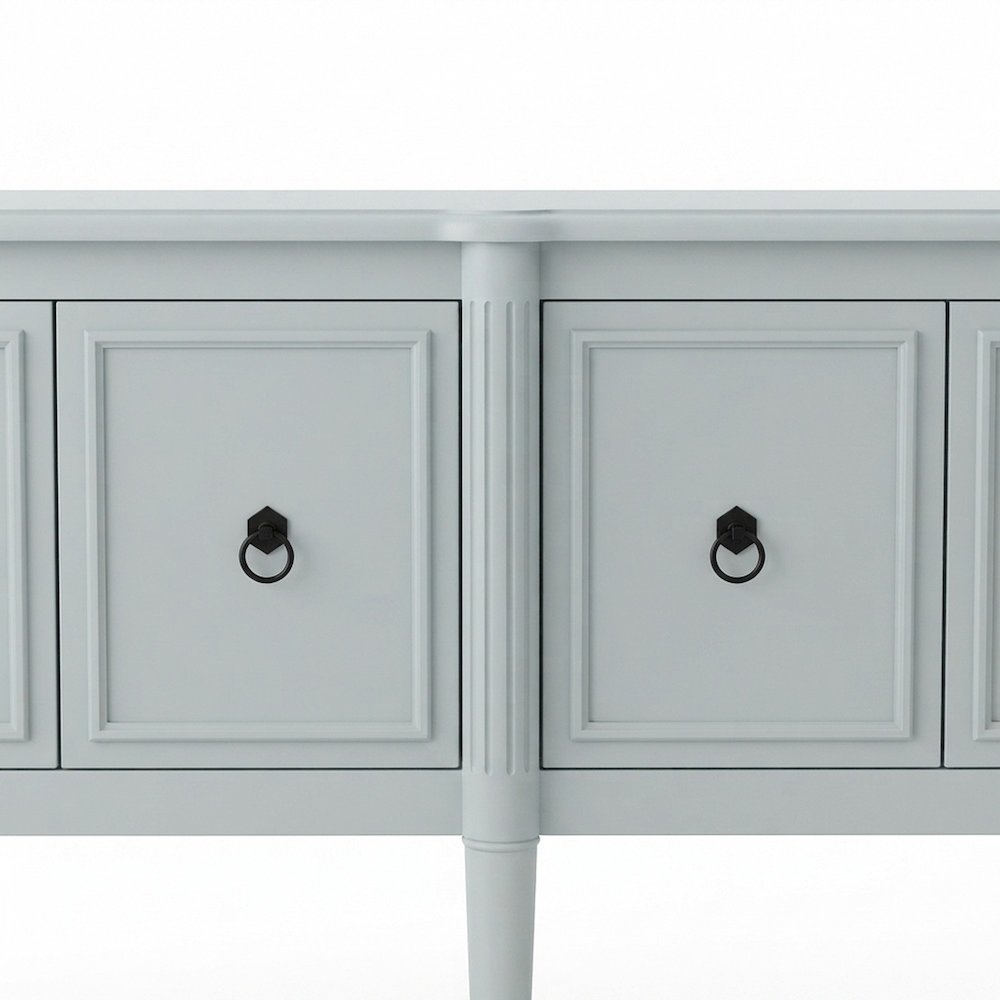 Mindi Veneer Breakfront Sideboard Buffet with Doors and Shelves, Ocean