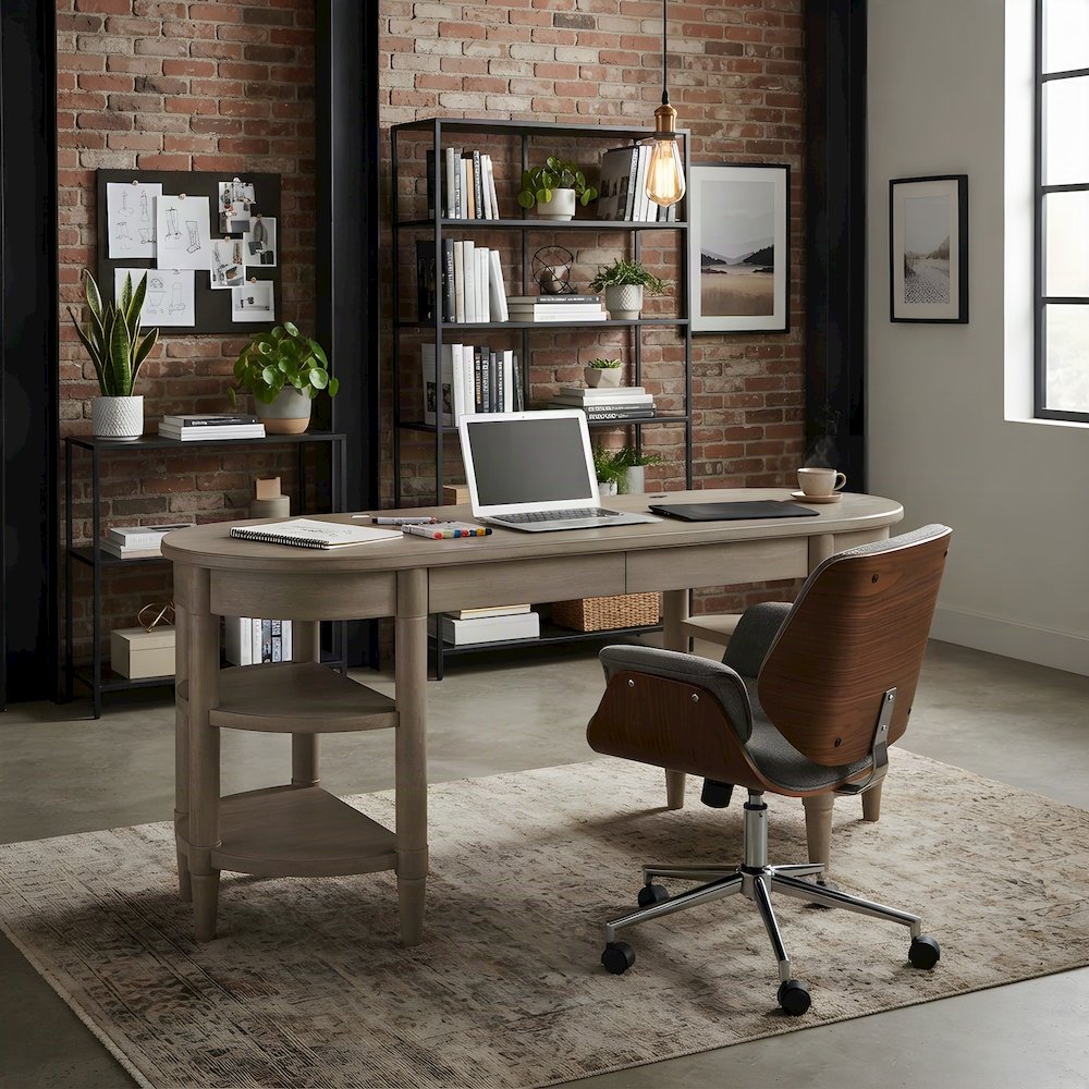 Rubberwood and Mindi Veneer Jr. Executive Computer Office Desk, Sand