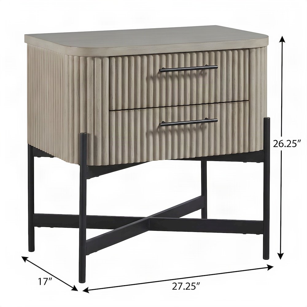 Birch Veneer Nightstand with Reeded Panel, Japandi Bedside Table, Taupe