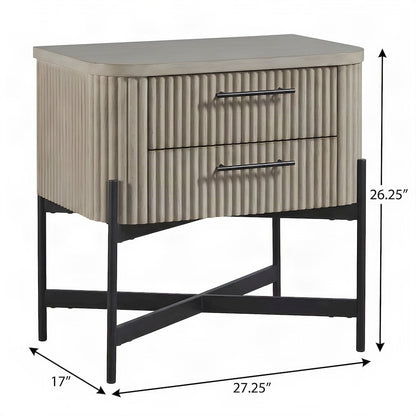Birch Veneer Nightstand with Reeded Panel, Japandi Bedside Table, Taupe