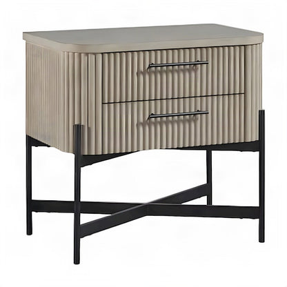 Birch Veneer Nightstand with Reeded Panel, Japandi Bedside Table, Taupe