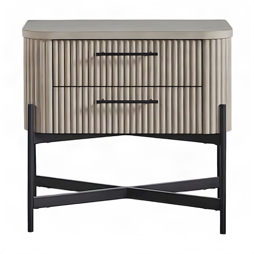 Birch Veneer Nightstand with Reeded Panel, Japandi Bedside Table, Taupe
