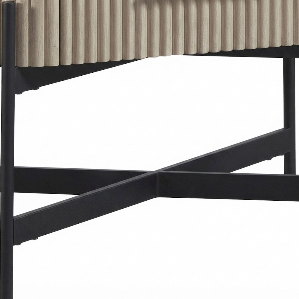 Birch Veneer Nightstand with Reeded Panel, Japandi Bedside Table, Taupe
