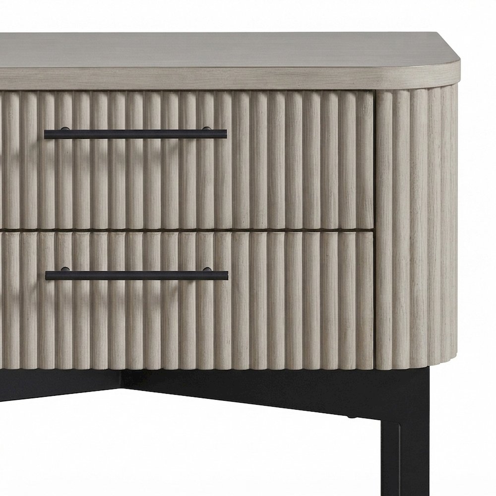 Birch Veneer Nightstand with Reeded Panel, Japandi Bedside Table, Taupe