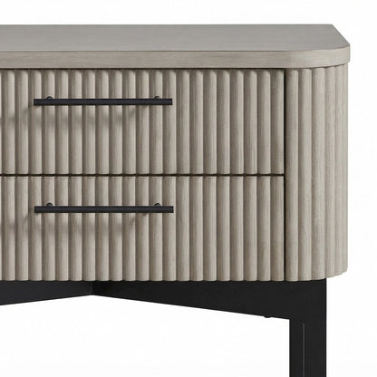 Birch Veneer Nightstand with Reeded Panel, Japandi Bedside Table, Taupe