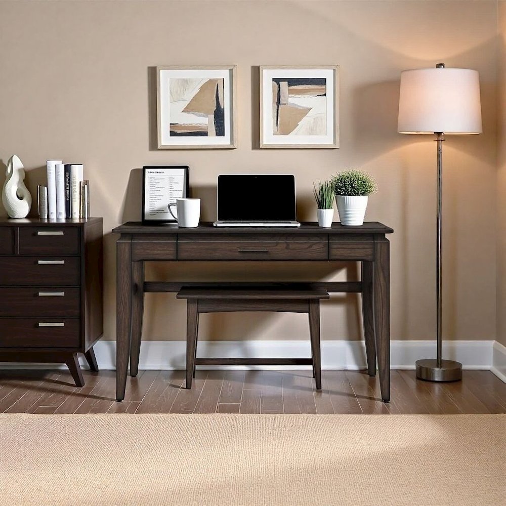 Brown Wooden Writing Desk with Drawer – Vintage Wood Computer Desk