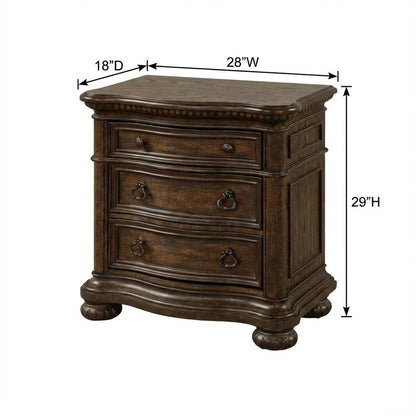 Mahogany Wooden Nightstand,3 Drawers, Solid Wood Construction, Warm Finish