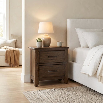 Spice Brown Nightstand with Two Drawers and Contemporary Finish