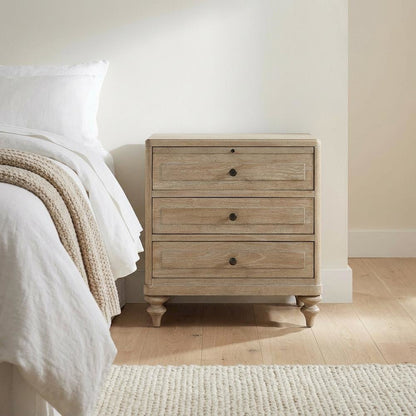Sand-Colored Nightstand with 3 Drawers and Casual Transitional Style