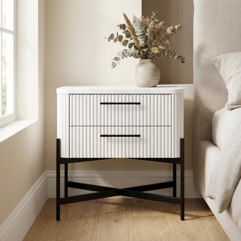 White Transitional Bedroom Nightstand with Sleek Design and Durable Construction