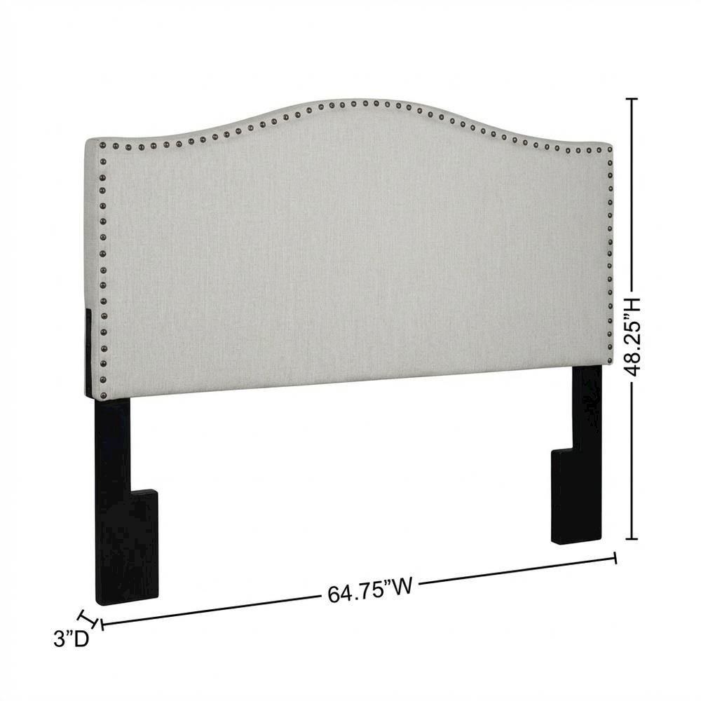 Off White Upholstered Queen Headboard, Solid Rubberwood Frame
