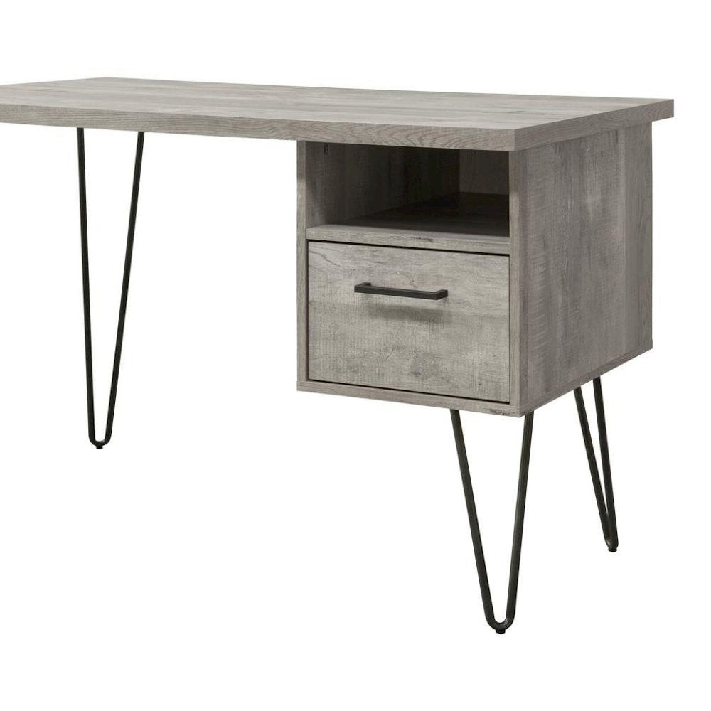 Gray Wood Desk with Storage – Computer Work Table with Drawer and Shelf