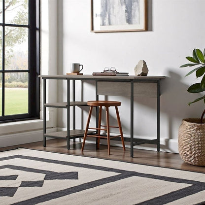 Gray Wood Desk with Storage – Compact Computer Desk and Work Table