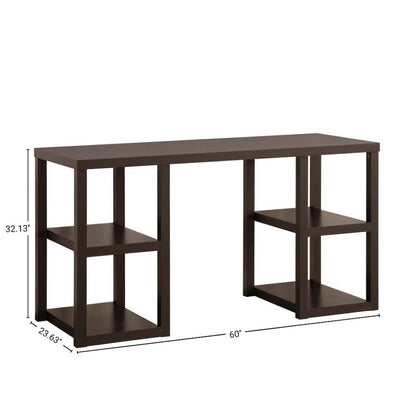 Brown Wood Desk with Shelfs – Natural Writing Table for Home or Office