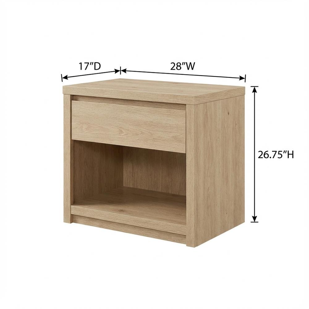 Sand-Colored Nightstand with 3 Drawers and Casual Transitional Style
