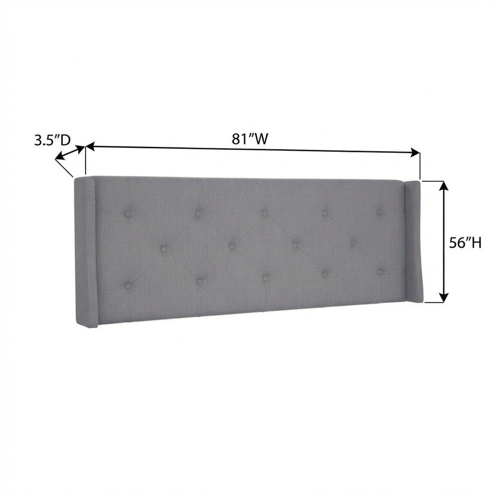 Gray Upholstered King Headboard with Rubberwood Frame and Padded Design