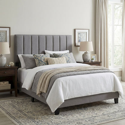 Gray Upholstered Queen Headboard with Soft Fabric and Modern Design