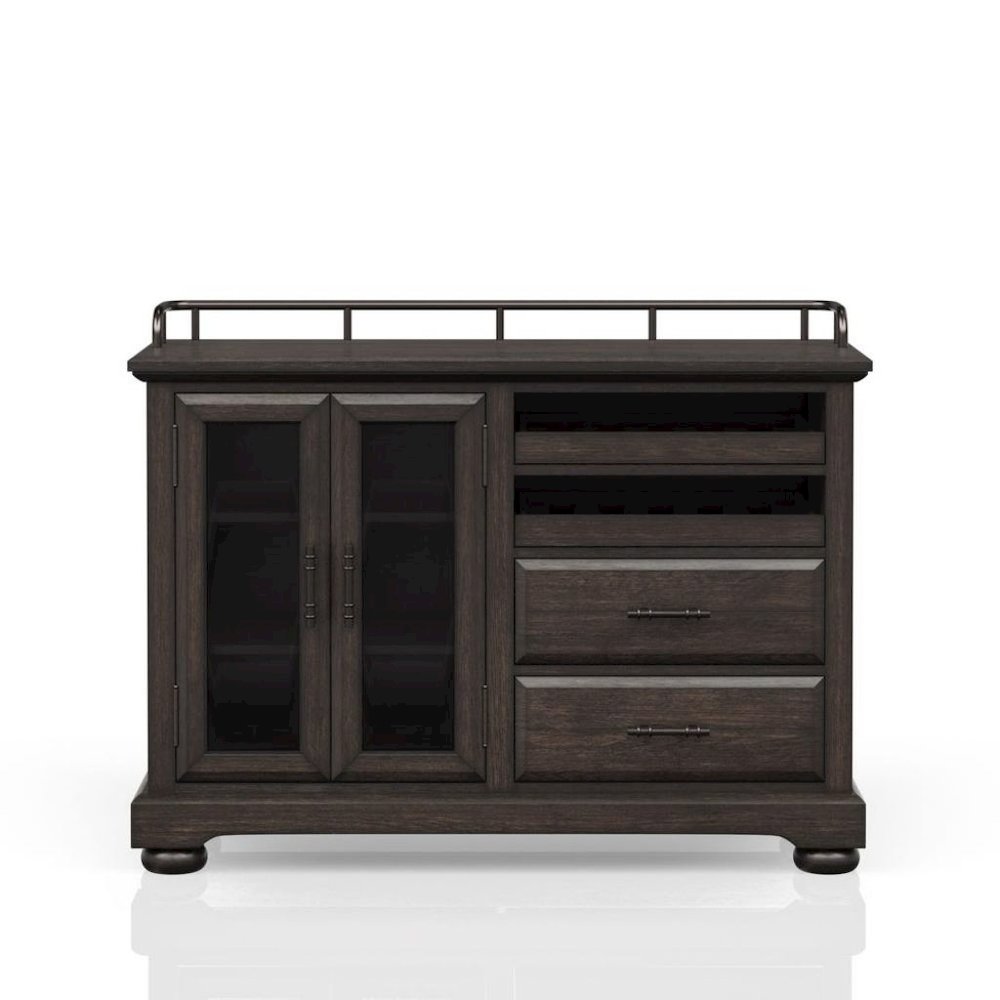 Brown Credenza with Storage – Sideboard Buffet Cabinet with Glass Doors