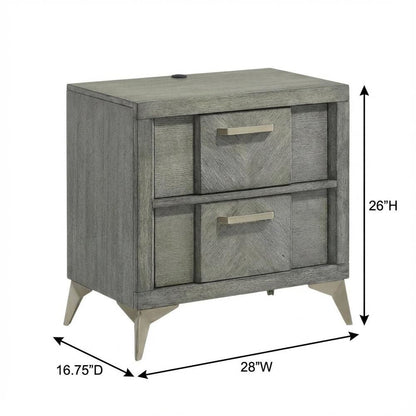 Gray Bedroom Nightstand with 2 Drawers and Modern Finish