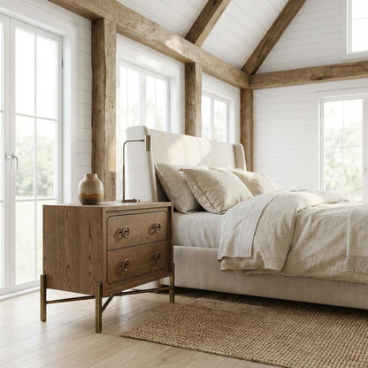 Latte Nightstand with 2 Drawers and Usb Charging Port for Bedroom Use