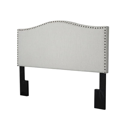 Off White Upholstered King Headboard, Solid Rubberwood Frame