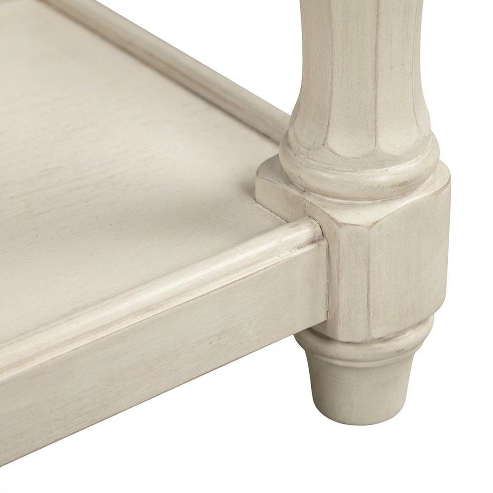 White Accent Table with 1 Drawer – Antique Bedroom Side Table in Cottage Style