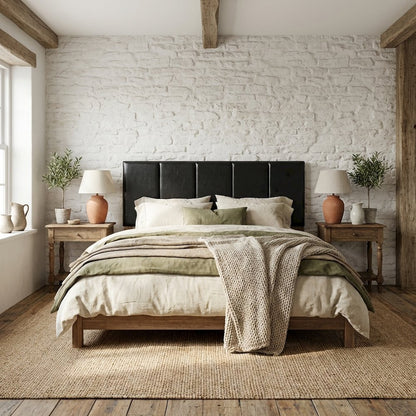 Black Upholstered King Headboard with Solid Rubberwood Frame and Durable Finish