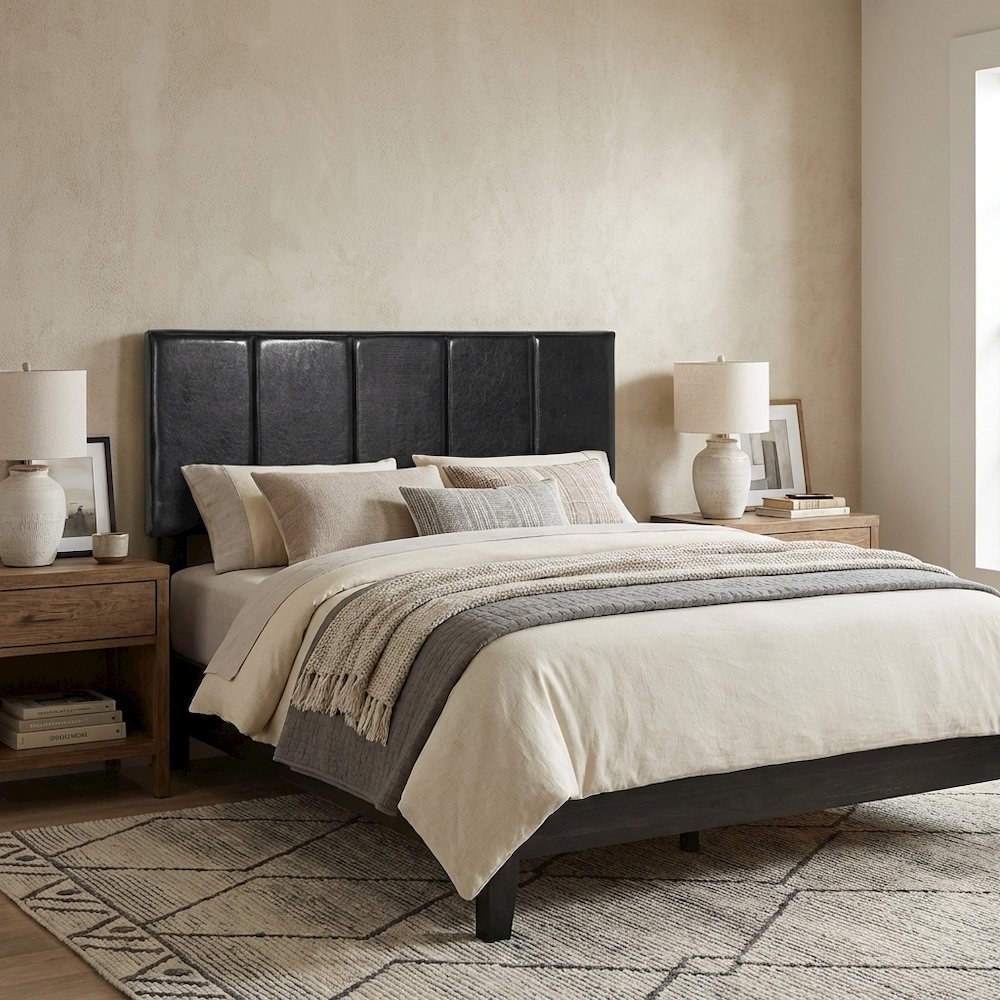 Black Upholstered Twin Headboard with Soft Fabric and Sturdy Frame Design