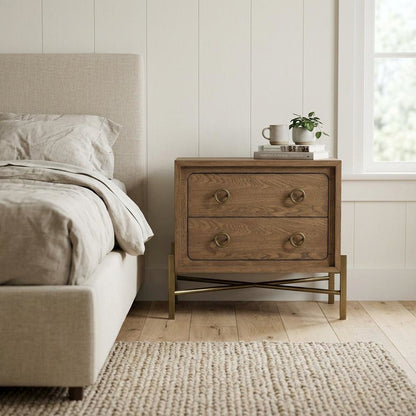 Latte Nightstand with 2 Drawers and Usb Charging Port for Bedroom Use