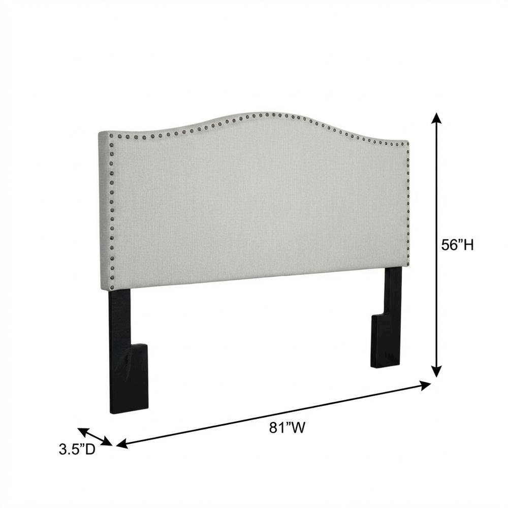 Off White Upholstered King Headboard, Solid Rubberwood Frame