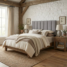 Gray Upholstered Queen Headboard with Soft Fabric and Modern Design