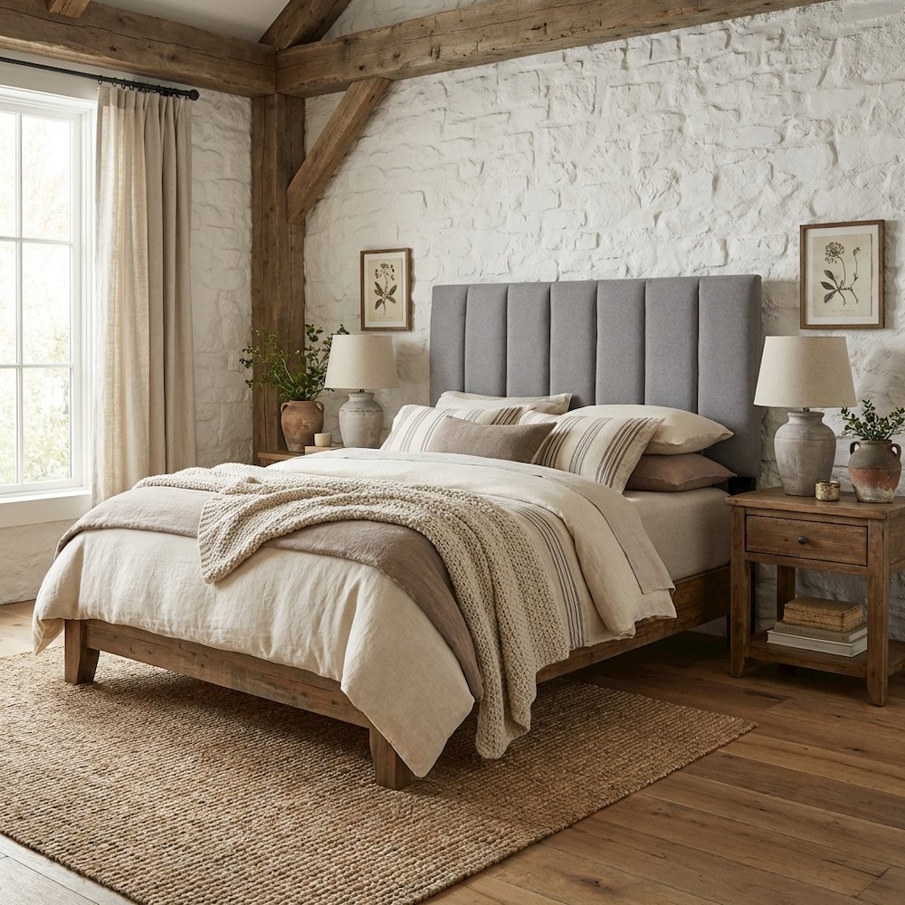 Gray Upholstered Queen Headboard with Soft Fabric and Modern Design