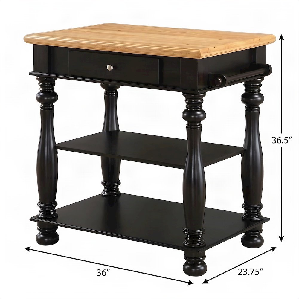 Solid Rubberwood Kitchen Island with Open-Shelf Storage Cart, Cream