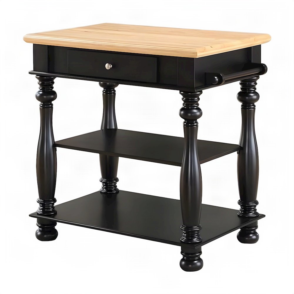 Solid Rubberwood Kitchen Island with Open-Shelf Storage Cart, Cream