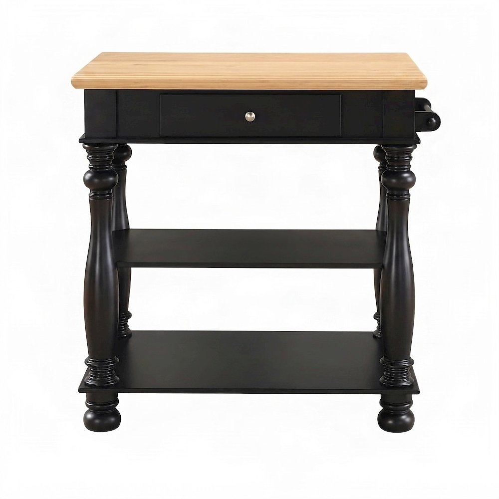 Solid Rubberwood Kitchen Island with Open-Shelf Storage Cart, Cream