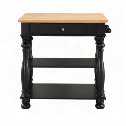Solid Rubberwood Kitchen Island with Open-Shelf Storage Cart, Cream