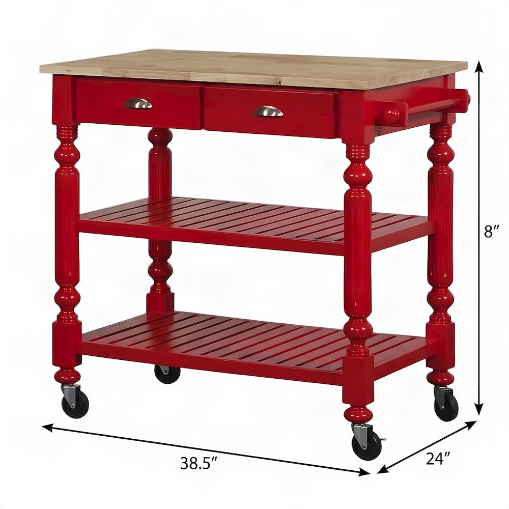 Solid Rubberwood Portable Kitchen Island Cart, Butcher Block Top, Cream