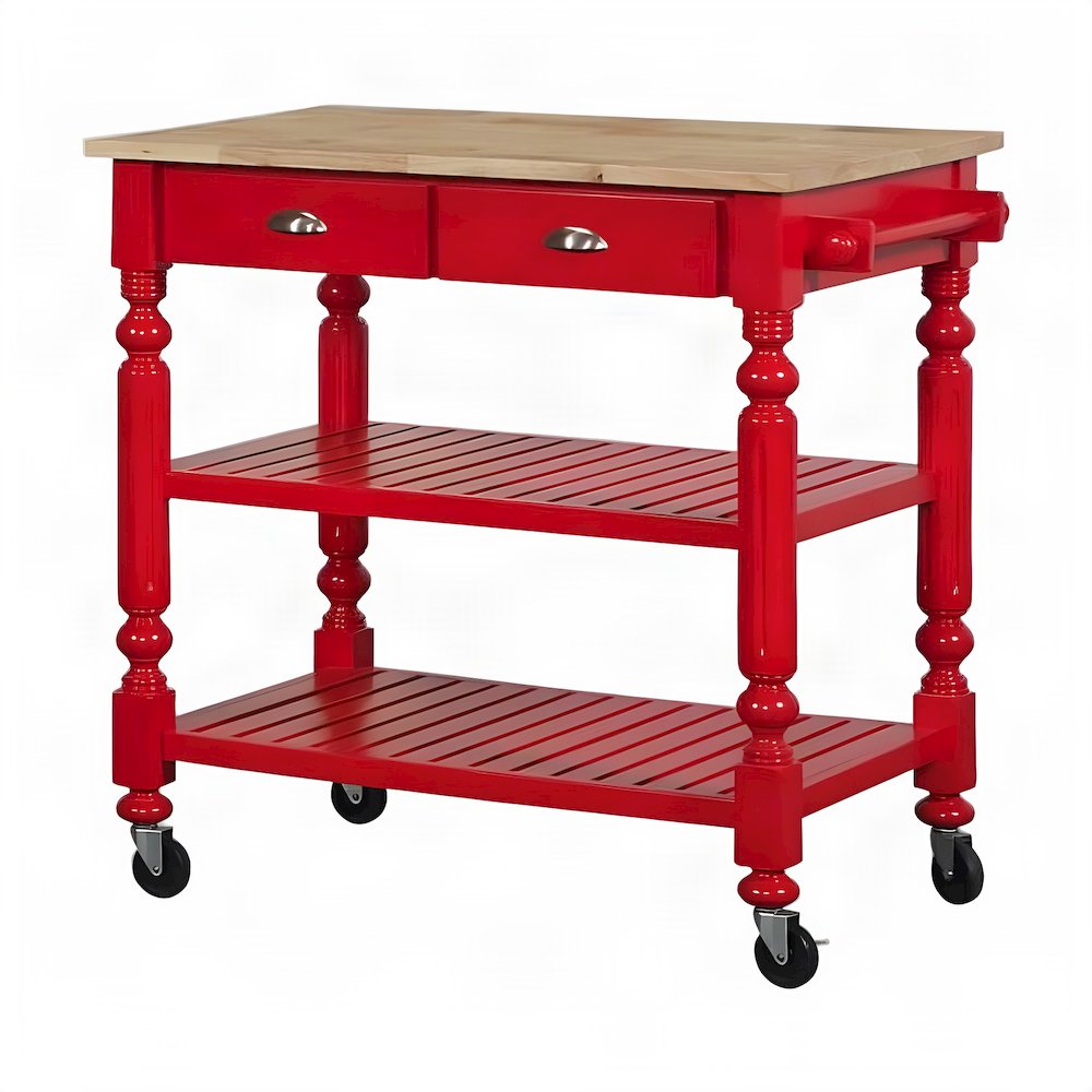 Solid Rubberwood Portable Kitchen Island Cart, Butcher Block Top, Cream