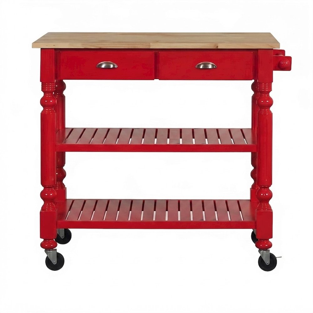 Solid Rubberwood Portable Kitchen Island Cart, Butcher Block Top, Cream